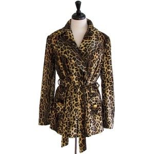 DESIGNER Y APPAREL USA ANIMAL PRINT DOUBLE BREATED FAUX FUR FABRIC JACKET MED